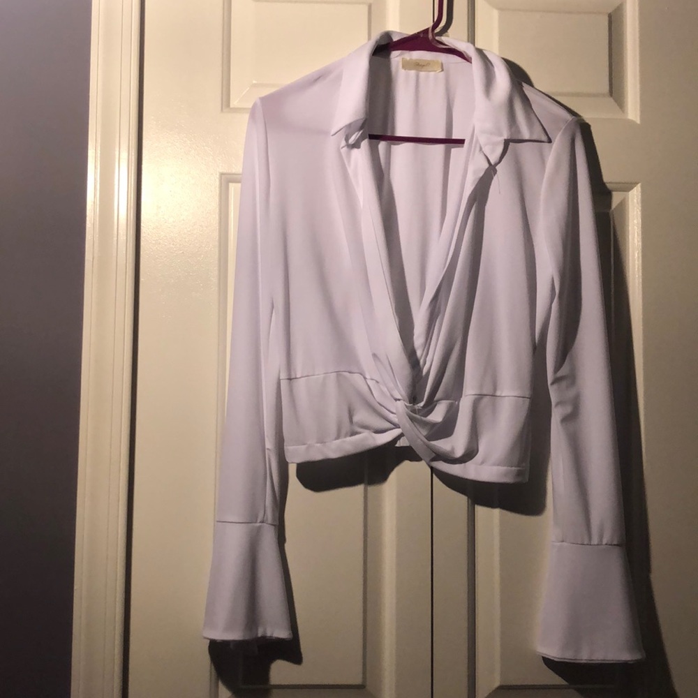 White bell sleeve crop top blouse